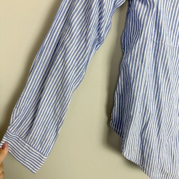 LILLY PULITZER | Sea View Button Down Coastal Blue & White Stripe Top Women’s M - Picture 8 of 14